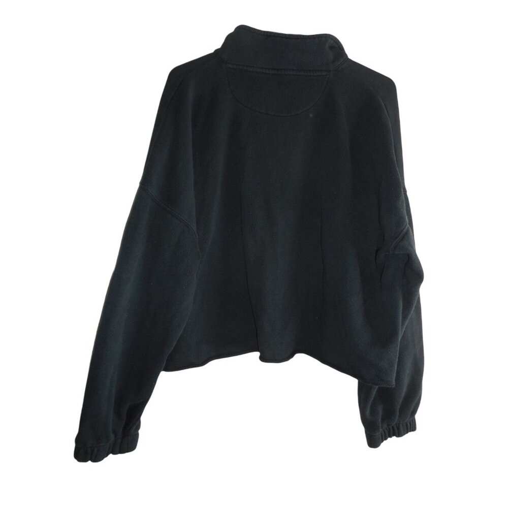 Aerie cropped Sweatshirt relaxed fit Black Sz L elastic cuffs v neck collared - Picture 4 of 6